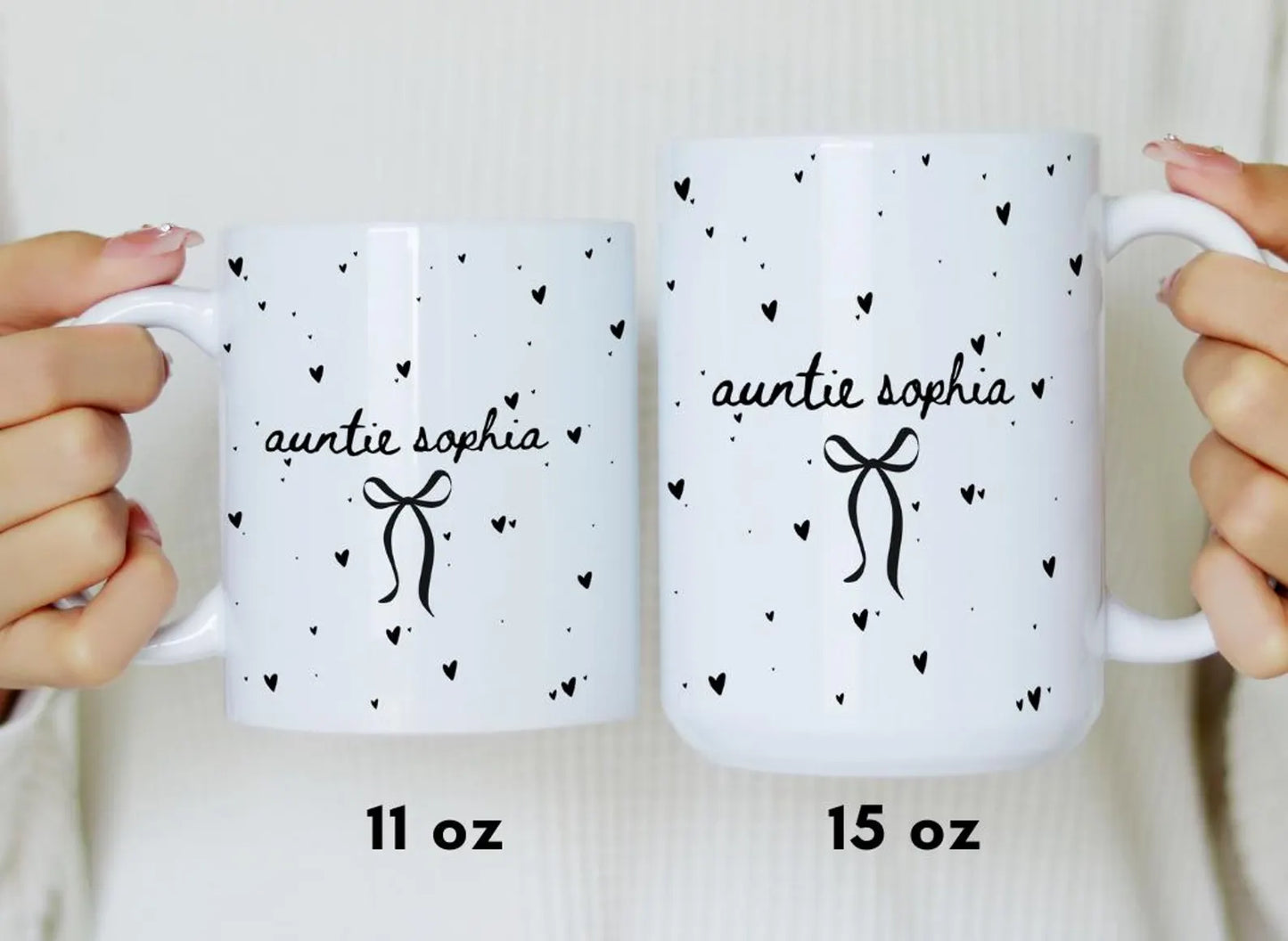 custom name auntie mug minimalist heart pattern coffee cup gift idea