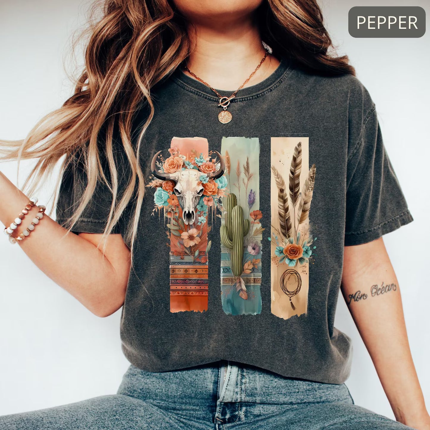 Comfort Colors Boho Western Desert Shirt – Longhorn Cactus Cowgirl Vintage Graphic Tee