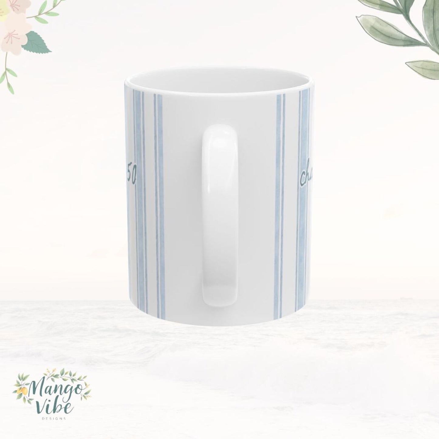 Chapter 50 Mug – 50th Birthday Gift for Her, Cute Striped Coffee Cup, Aesthetic Pink Blue Birthday Mug