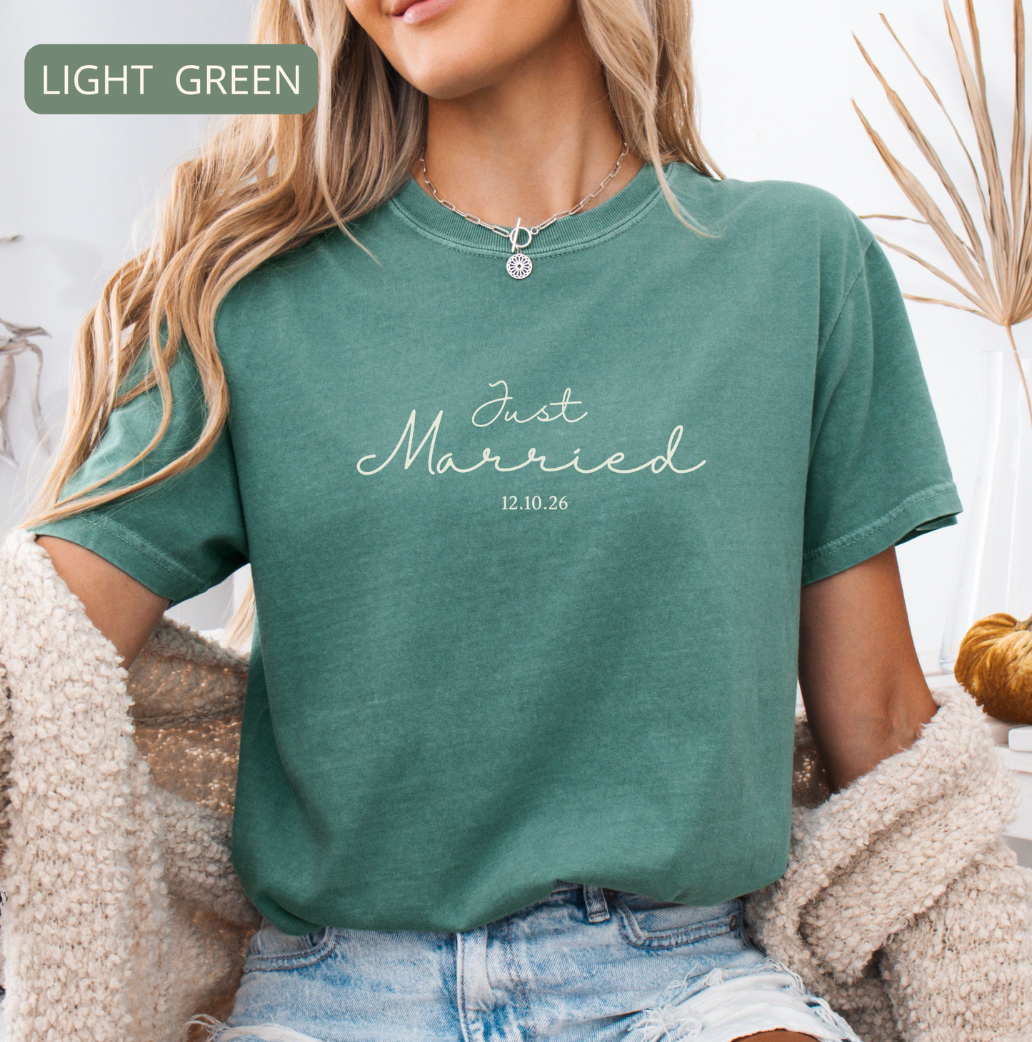 Comfort Colors Just Married Shirt – Wedding Tee for Bride and Groom, Honeymoon Newlywed Gift