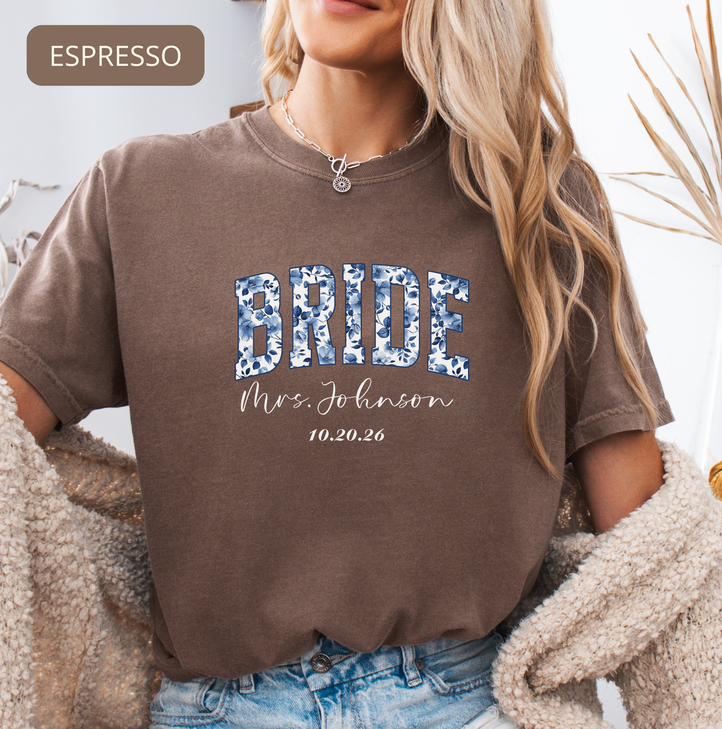 Comfort Colors Bride Shirt – Personalized Floral Wedding Tee, Bridal Shower Gift for Future Mrs