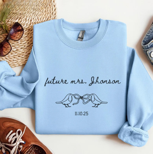 Future Mrs Sweatshirt – Bride To Be Crewneck with Custom Last Name, Bridal Shower Gift for Her
