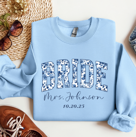 Personalized Bride Sweatshirt – Custom Mrs Name Crewneck, Bridal Shower Gift with Wedding Date