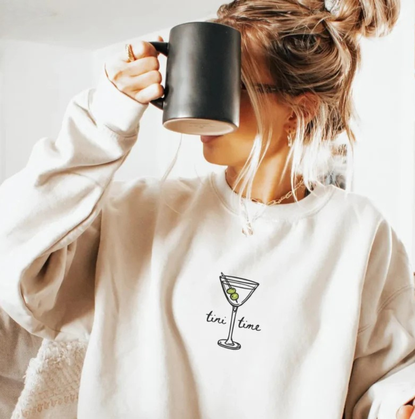 Tini Time Sweatshirt – Martini Graphic Crewneck, Cute Cocktail Sweater for Girls Night Outfit