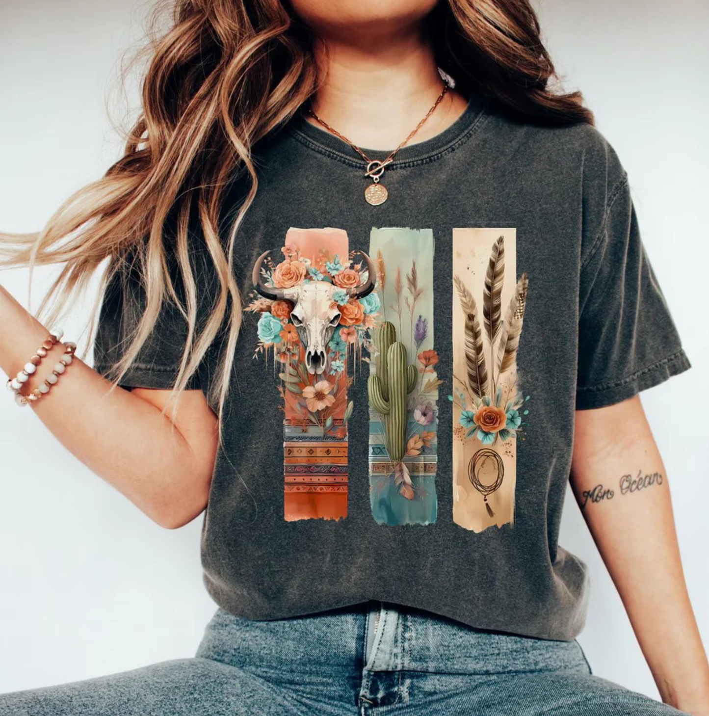Comfort Colors Boho Western Desert Shirt – Longhorn Cactus Cowgirl Vintage Graphic Tee