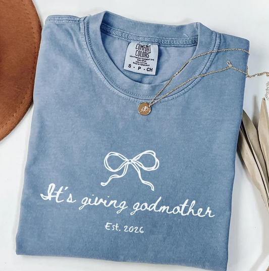 Comfort Colors Godmother Shirt – It’s Giving Godmother Tee, Baptism Gift, Coquette Bow Shirt