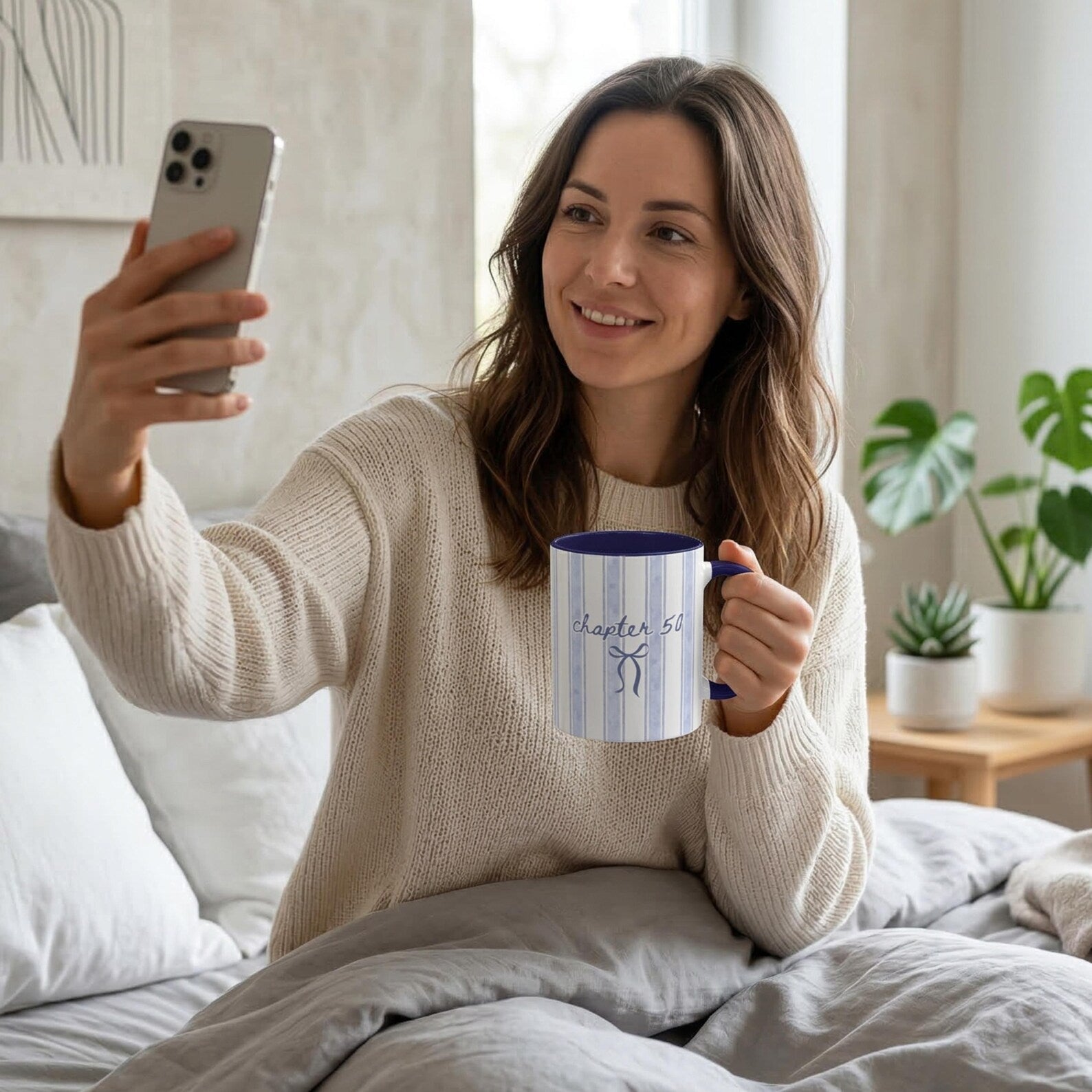 chapter 50 mug blue striped aesthetic 50th birthday coffee mug gift