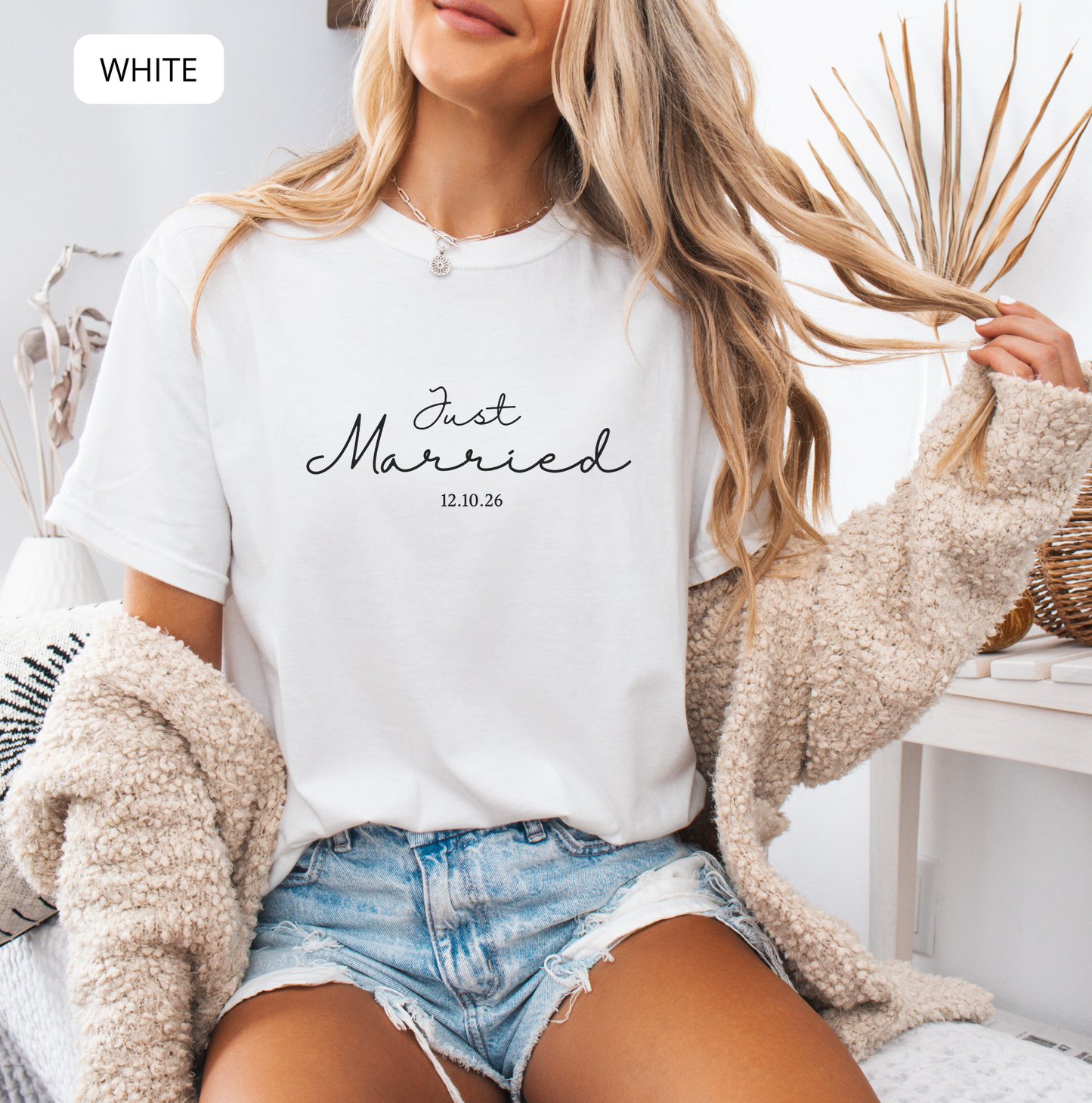 Comfort Colors Just Married Shirt – Wedding Tee for Bride and Groom, Honeymoon Newlywed Gift