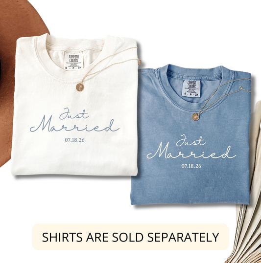 Comfort Colors Just Married Shirt – Wedding Tee for Bride and Groom, Honeymoon Newlywed Gift