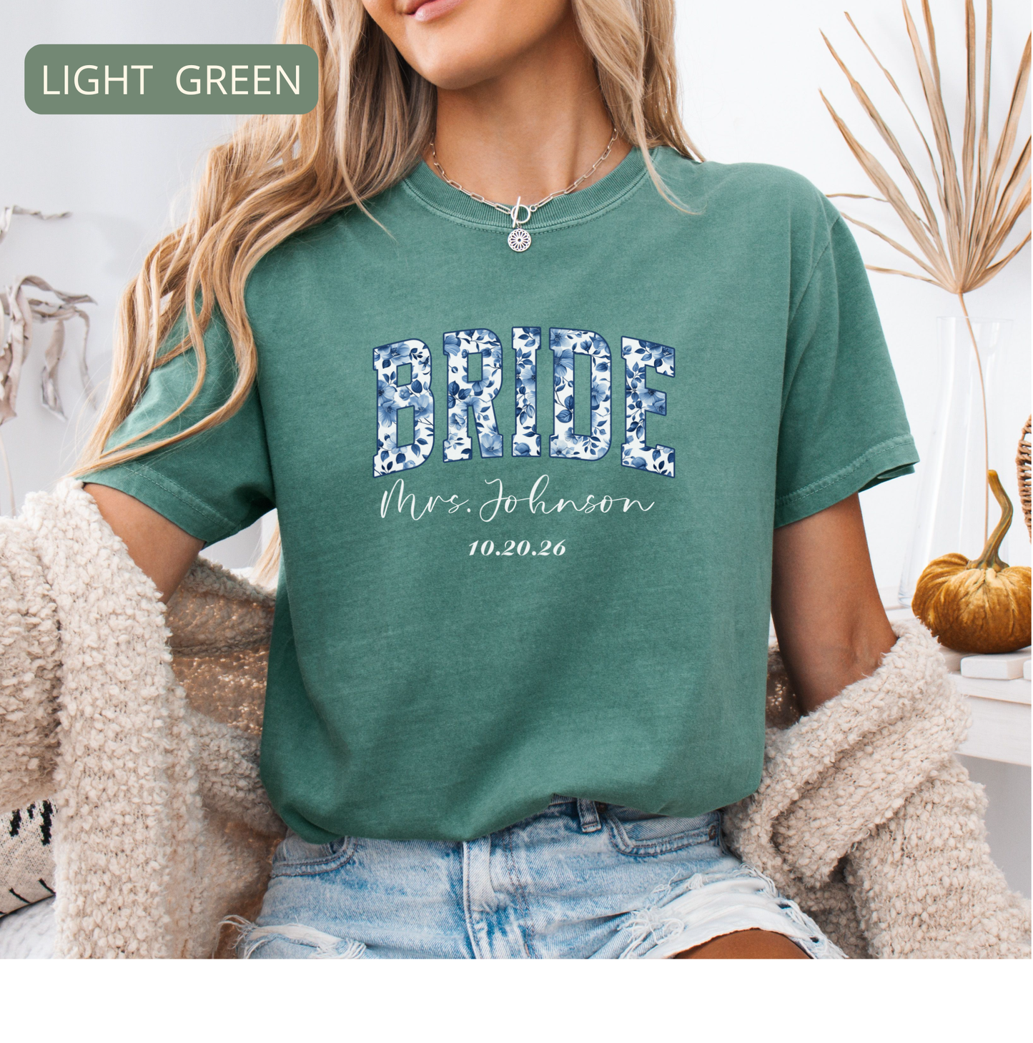 Comfort Colors Bride Shirt – Personalized Floral Wedding Tee, Bridal Shower Gift for Future Mrs