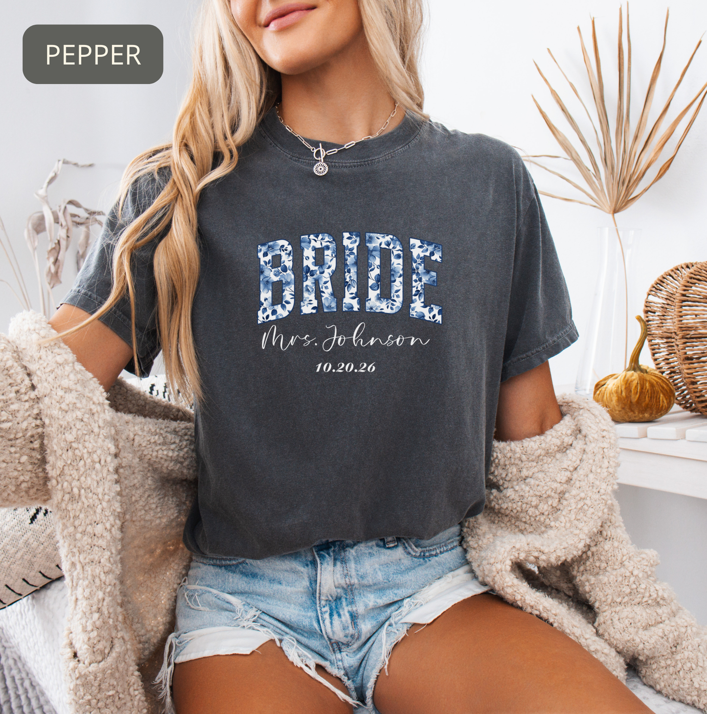 Comfort Colors Bride Shirt – Personalized Floral Wedding Tee, Bridal Shower Gift for Future Mrs