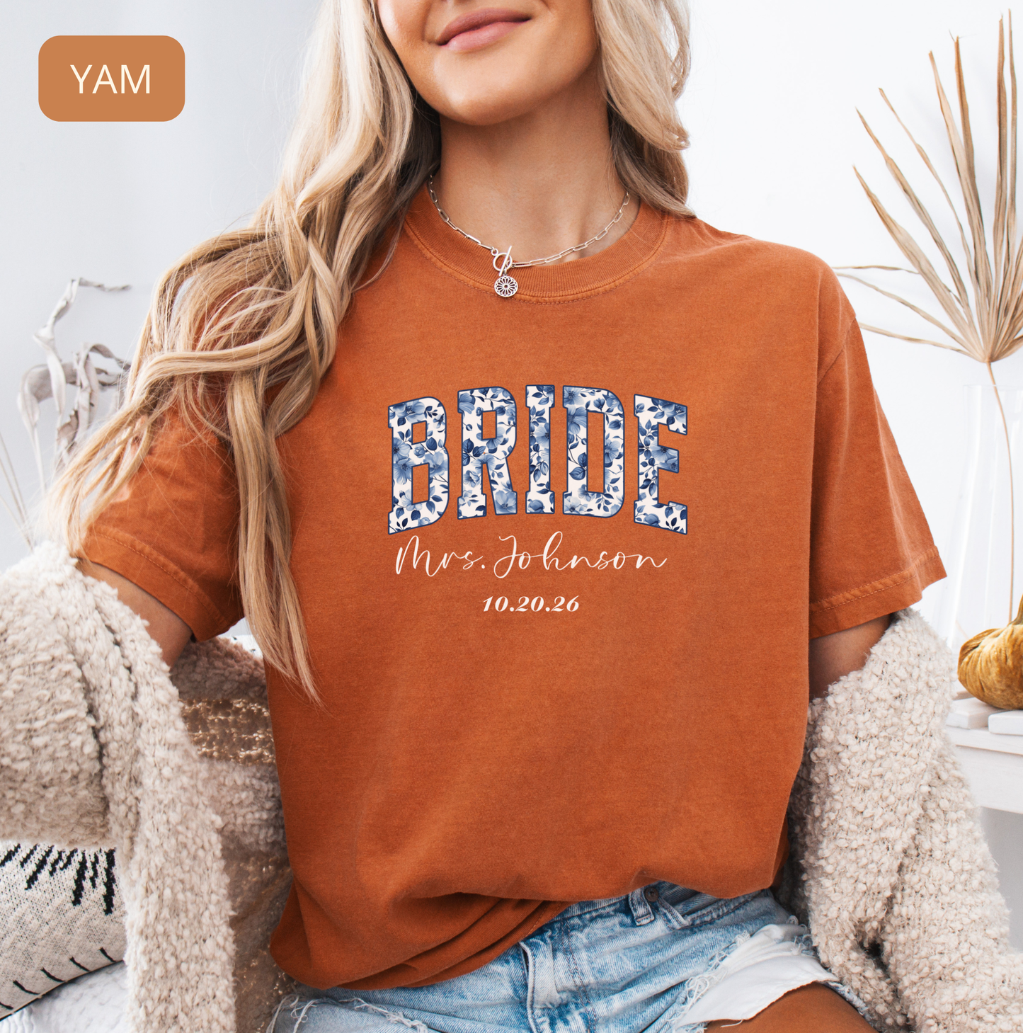 Comfort Colors Bride Shirt – Personalized Floral Wedding Tee, Bridal Shower Gift for Future Mrs