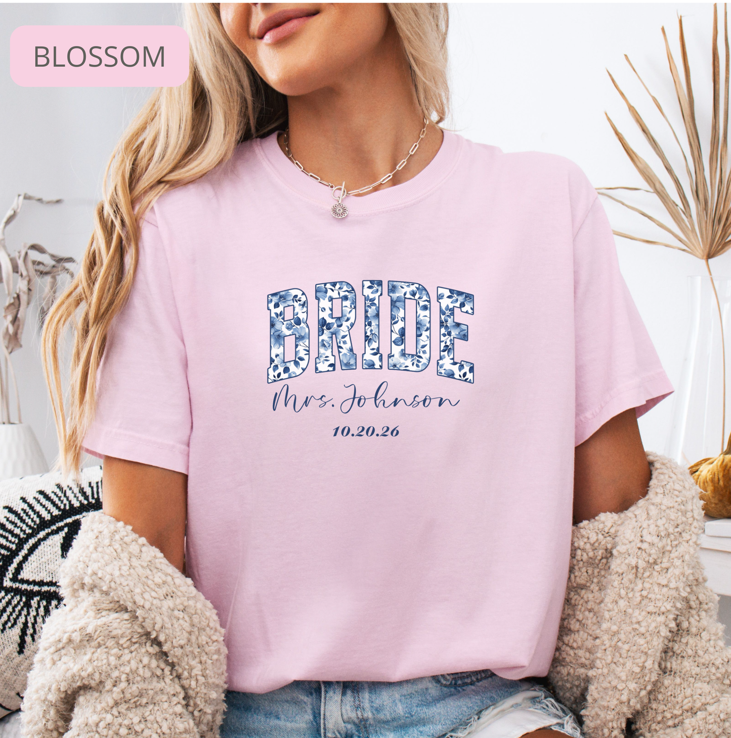 Comfort Colors Bride Shirt – Personalized Floral Wedding Tee, Bridal Shower Gift for Future Mrs