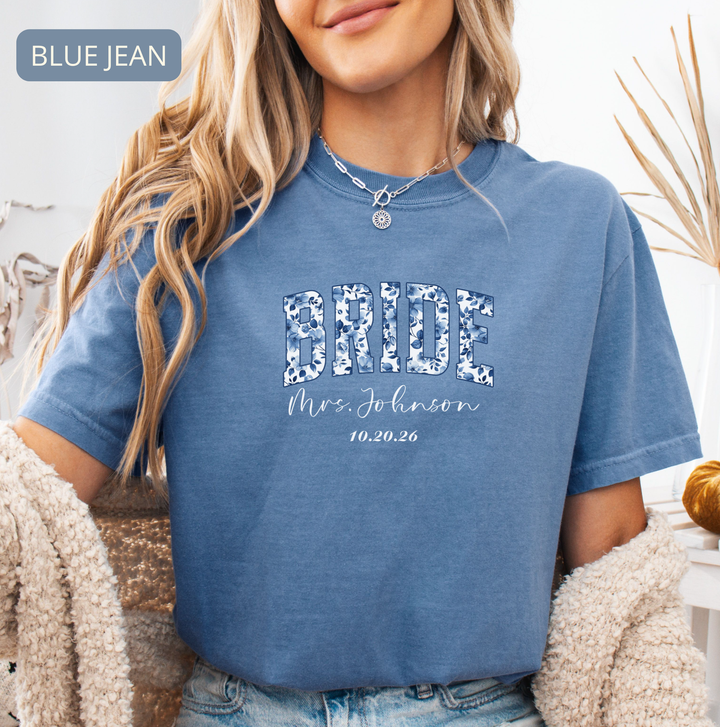 Comfort Colors Bride Shirt – Personalized Floral Wedding Tee, Bridal Shower Gift for Future Mrs