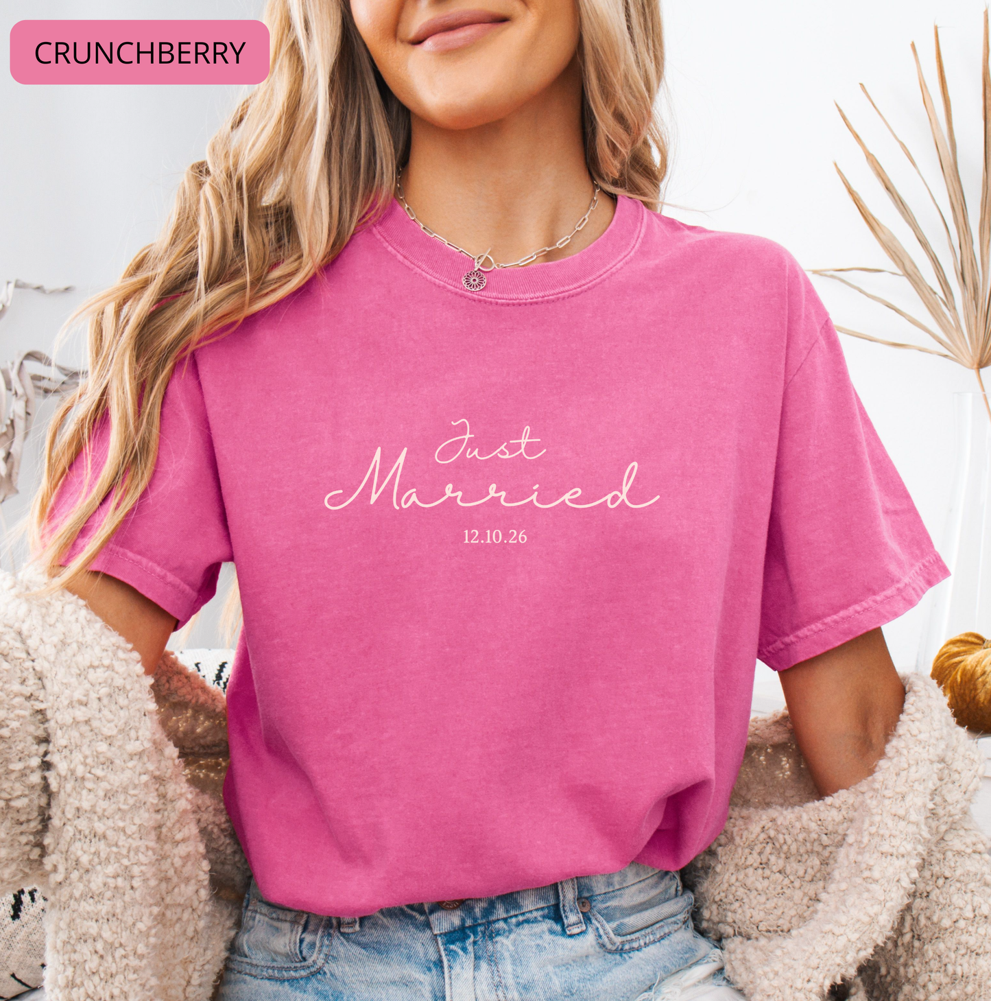 Comfort Colors Just Married Shirt – Wedding Tee for Bride and Groom, Honeymoon Newlywed Gift