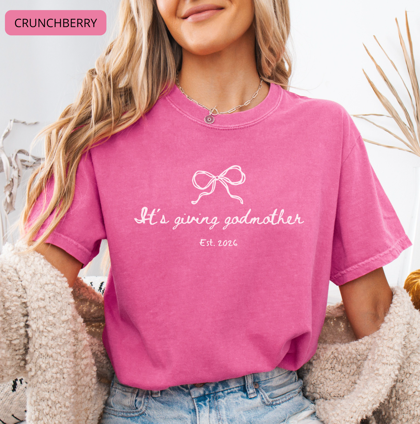 Comfort Colors Godmother Shirt – It’s Giving Godmother Tee, Baptism Gift, Coquette Bow Shirt