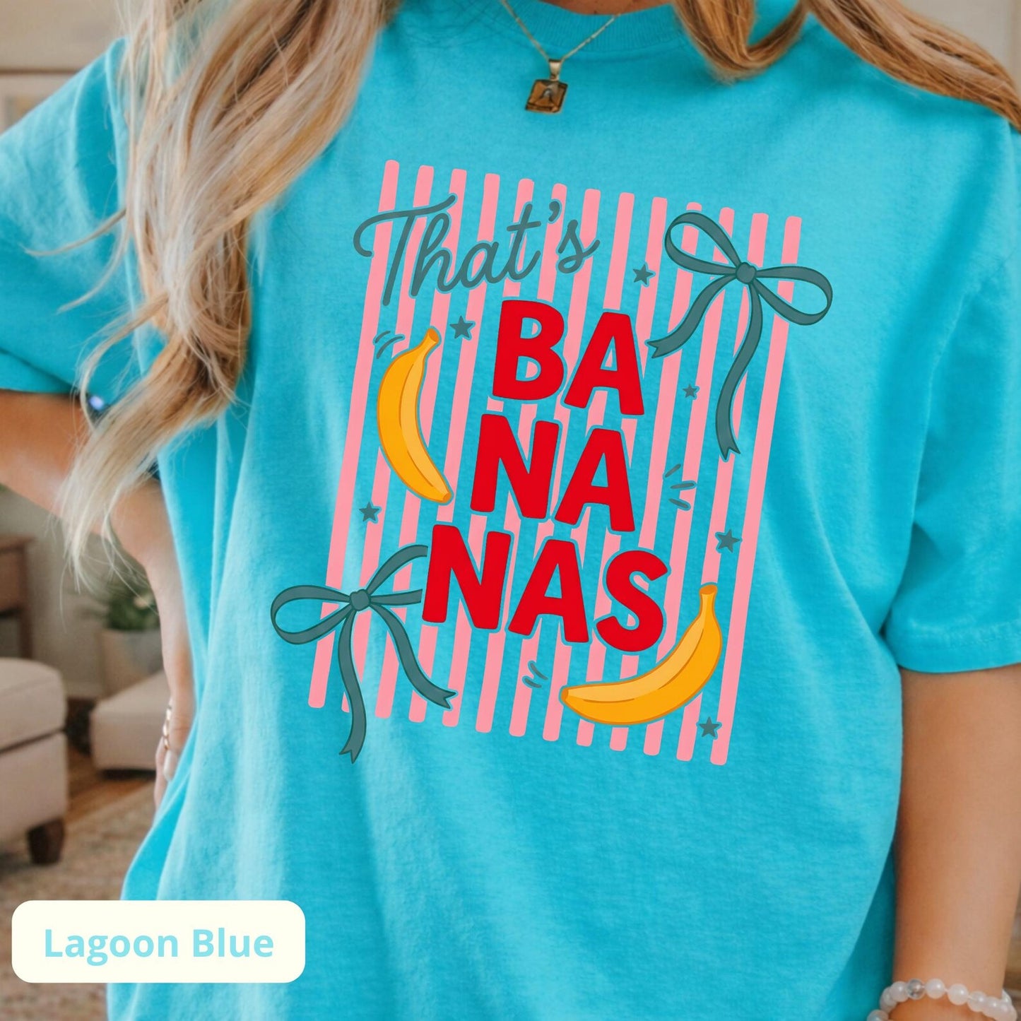 Comfort Colors 'That's Bananas' shirt available in various sizes and color options, featuring a playful banana print and stripes