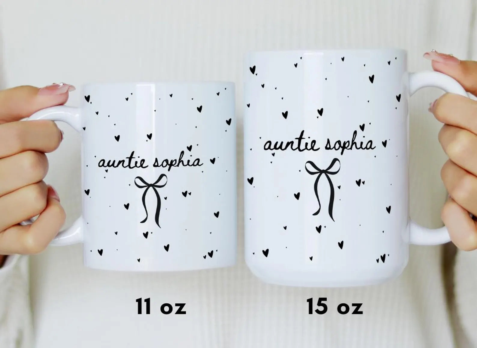 custom name auntie mug minimalist heart pattern coffee cup gift idea