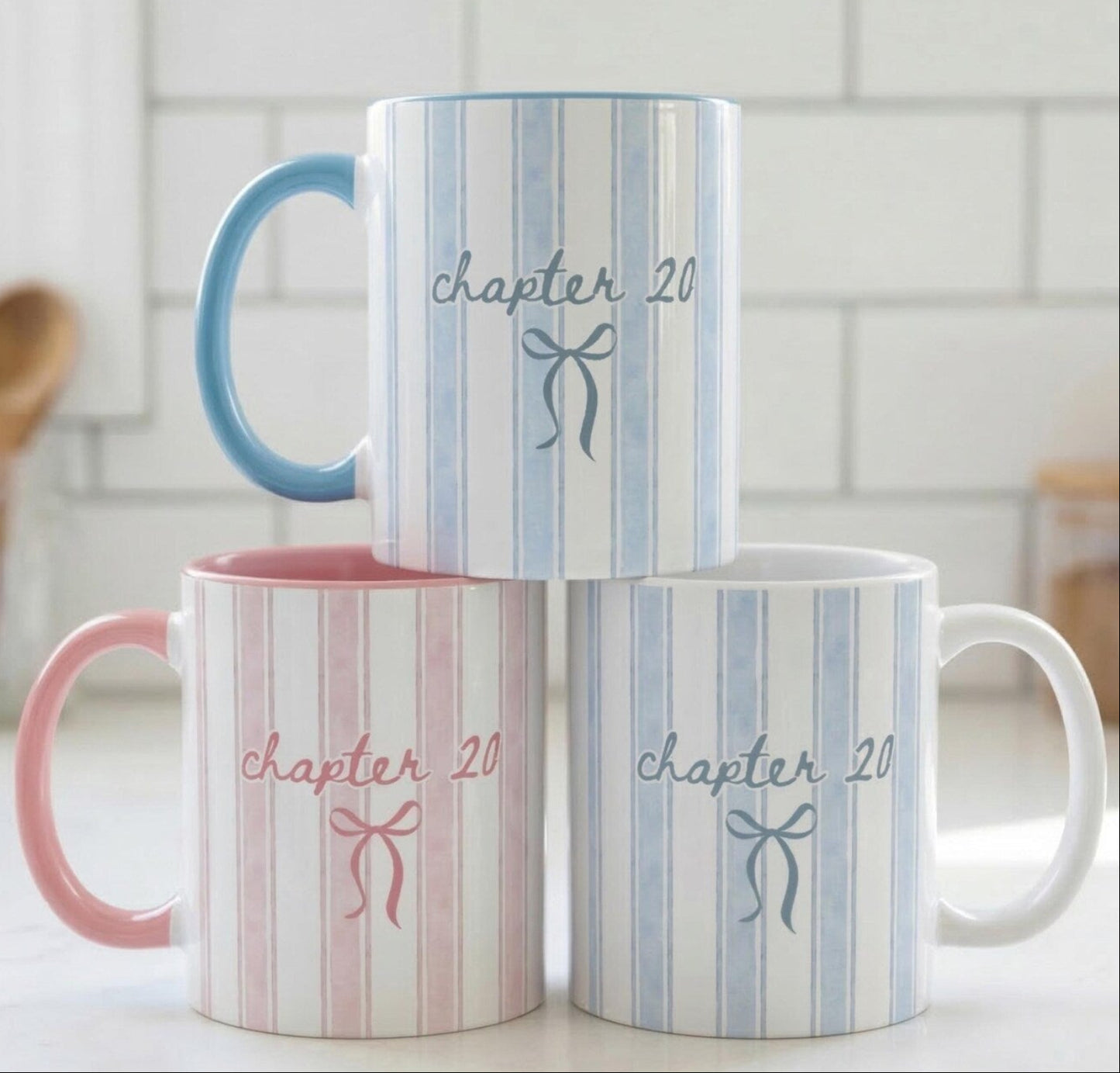 Chapter 20 Birthday Mug – Aesthetic Striped Bow Coffee Mug, 20th Birthday Gift for Her