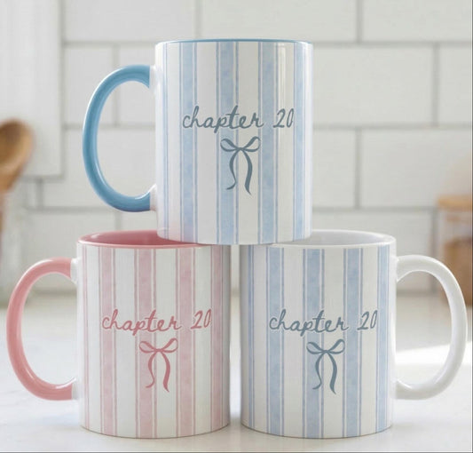 Chapter 20 Birthday Mug – Aesthetic Striped Bow Coffee Mug, 20th Birthday Gift for Her