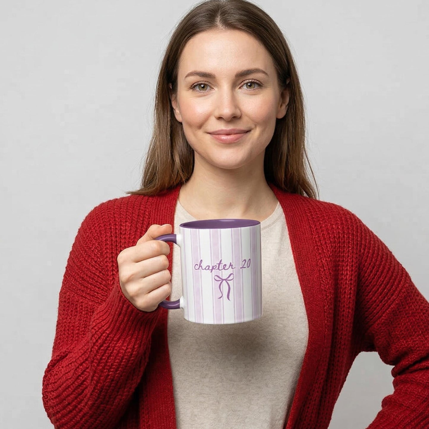 Chapter 20 Birthday Mug – Aesthetic Striped Bow Coffee Mug, 20th Birthday Gift for Her