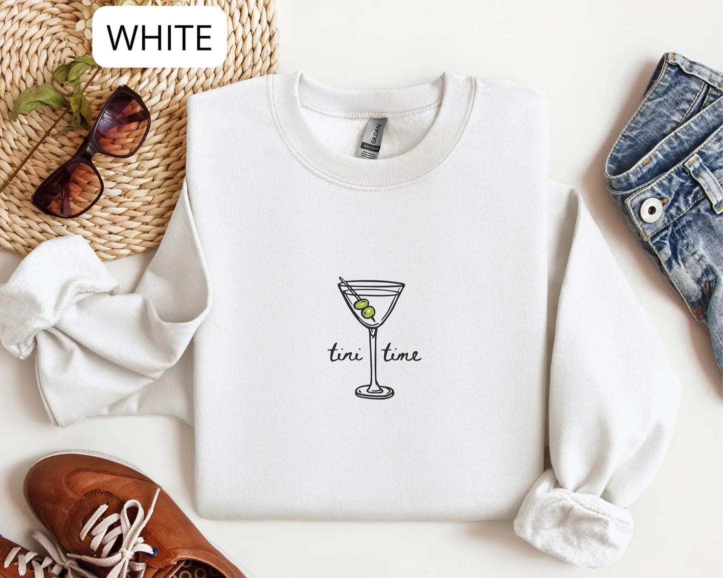 Tini Time Sweatshirt – Martini Graphic Crewneck, Cute Cocktail Sweater for Girls Night Outfit