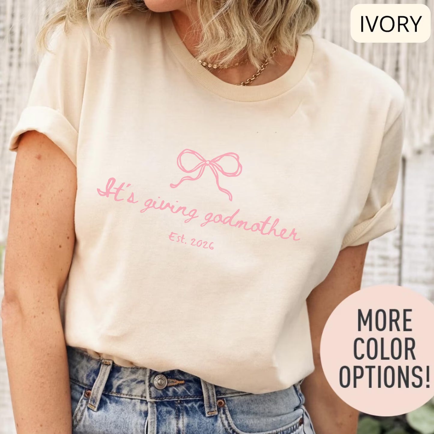 Comfort Colors Godmother Shirt – It’s Giving Godmother Tee, Baptism Gift, Coquette Bow Shirt