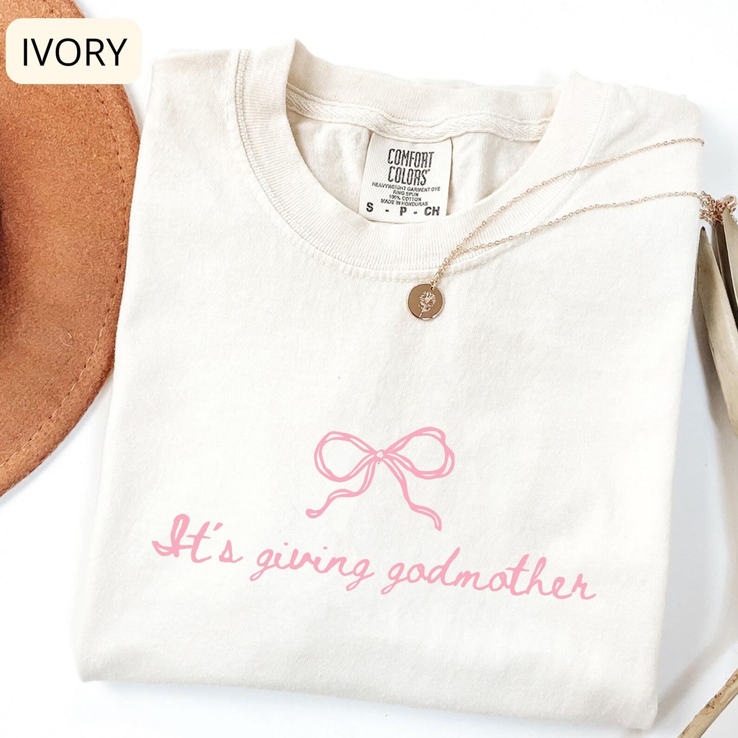 Comfort Colors Godmother Shirt – It’s Giving Godmother Tee, Baptism Gift, Coquette Bow Shirt