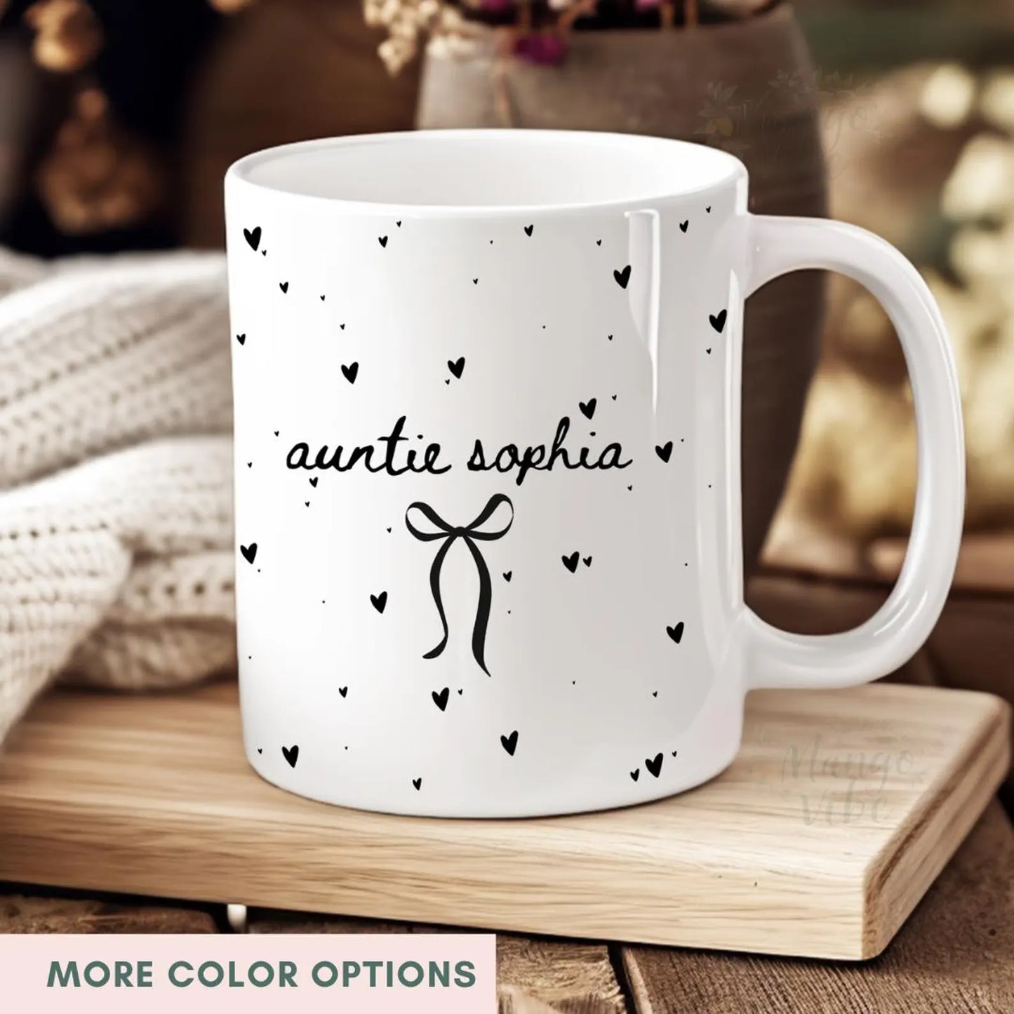 custom aunt mug with name cute bow design gift for auntie coffee lover