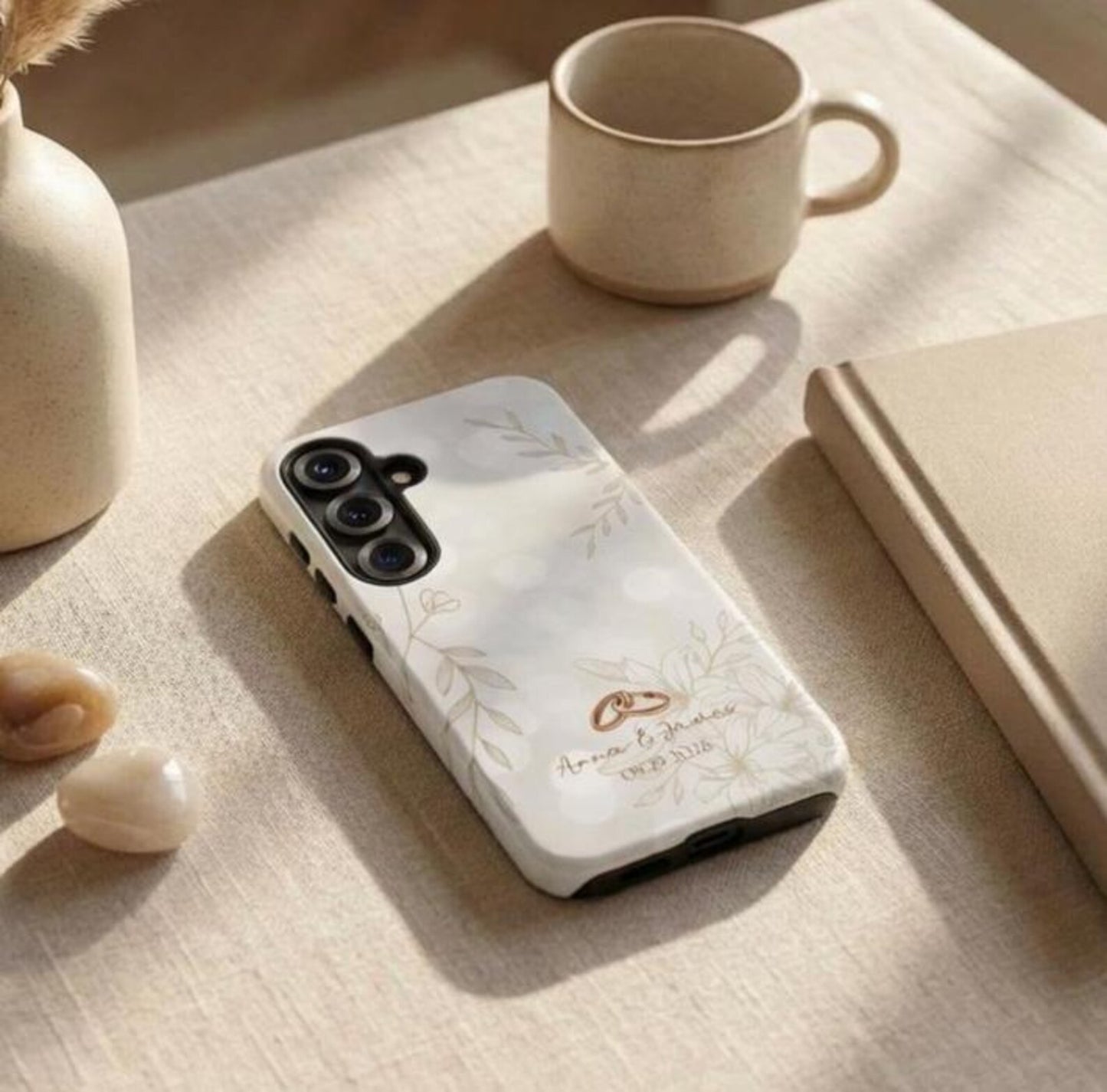 Personalized Wedding iPhone Case – Custom Names & Date Phone Cover, Minimalist Floral Couple Gift