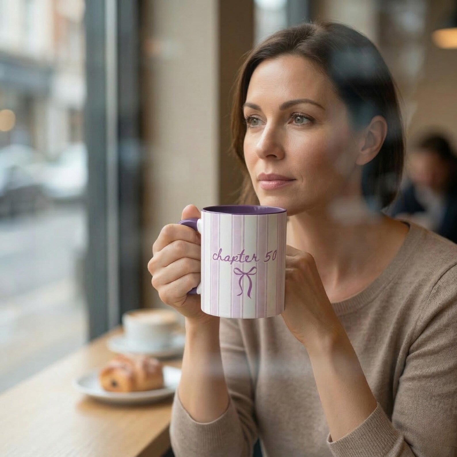 chapter 50 mug pink striped 50th birthday gift cute bow coffee cup for her