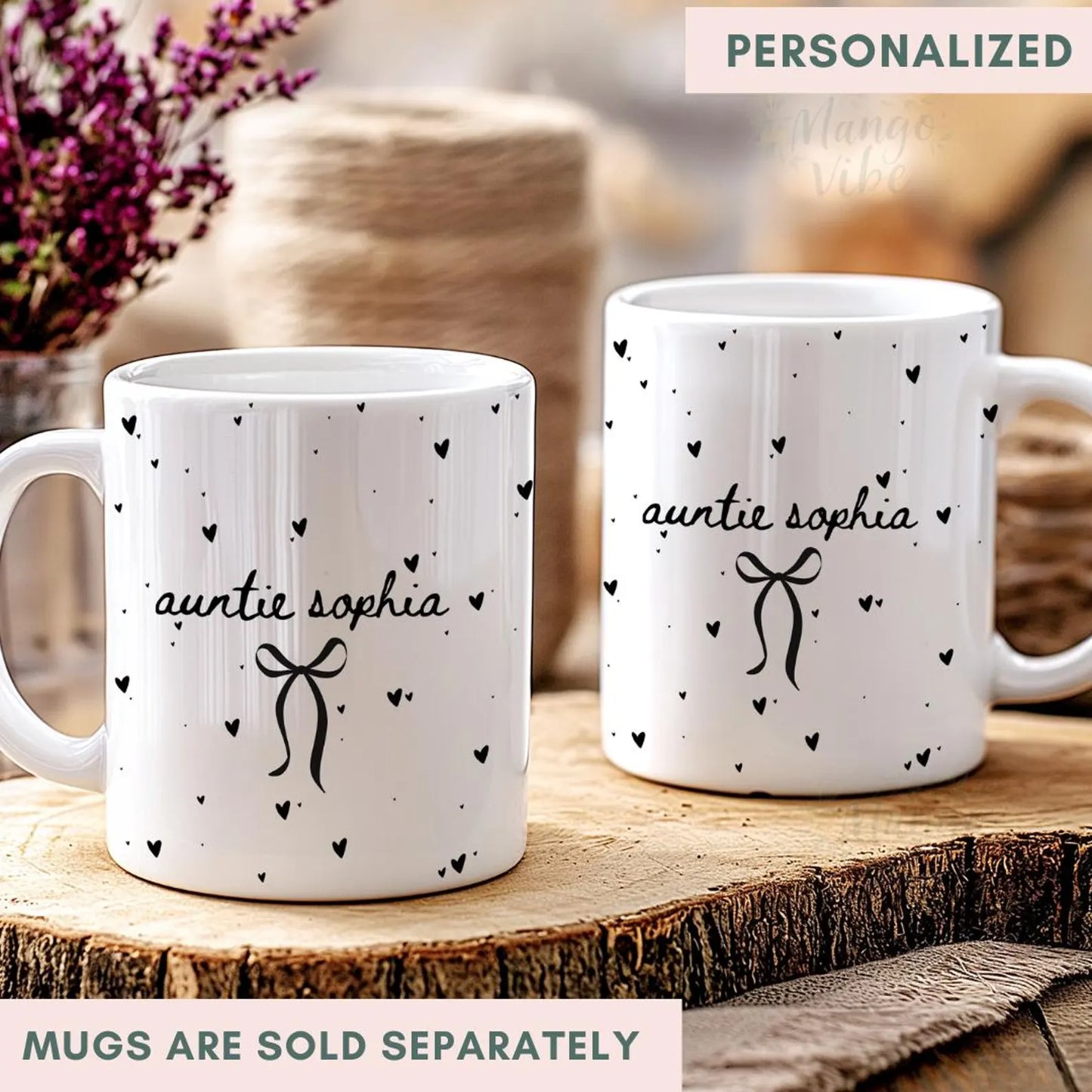 auntie coffee mug personalized name design black hearts cute aesthetic gift
