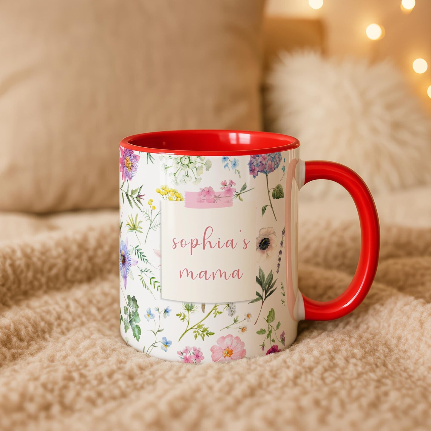 Personalized Mama Mug with Child Name – Floral Pink Coffee Mug, Custom Mother’s Day Gift for Mom