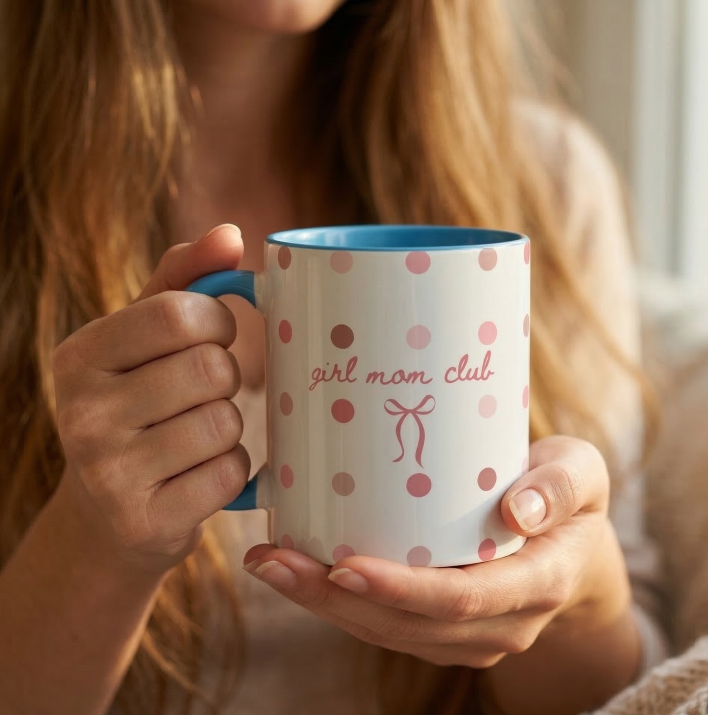 Girl Mom Club Mug – Polka Dot Bow Coffee Mug for Moms