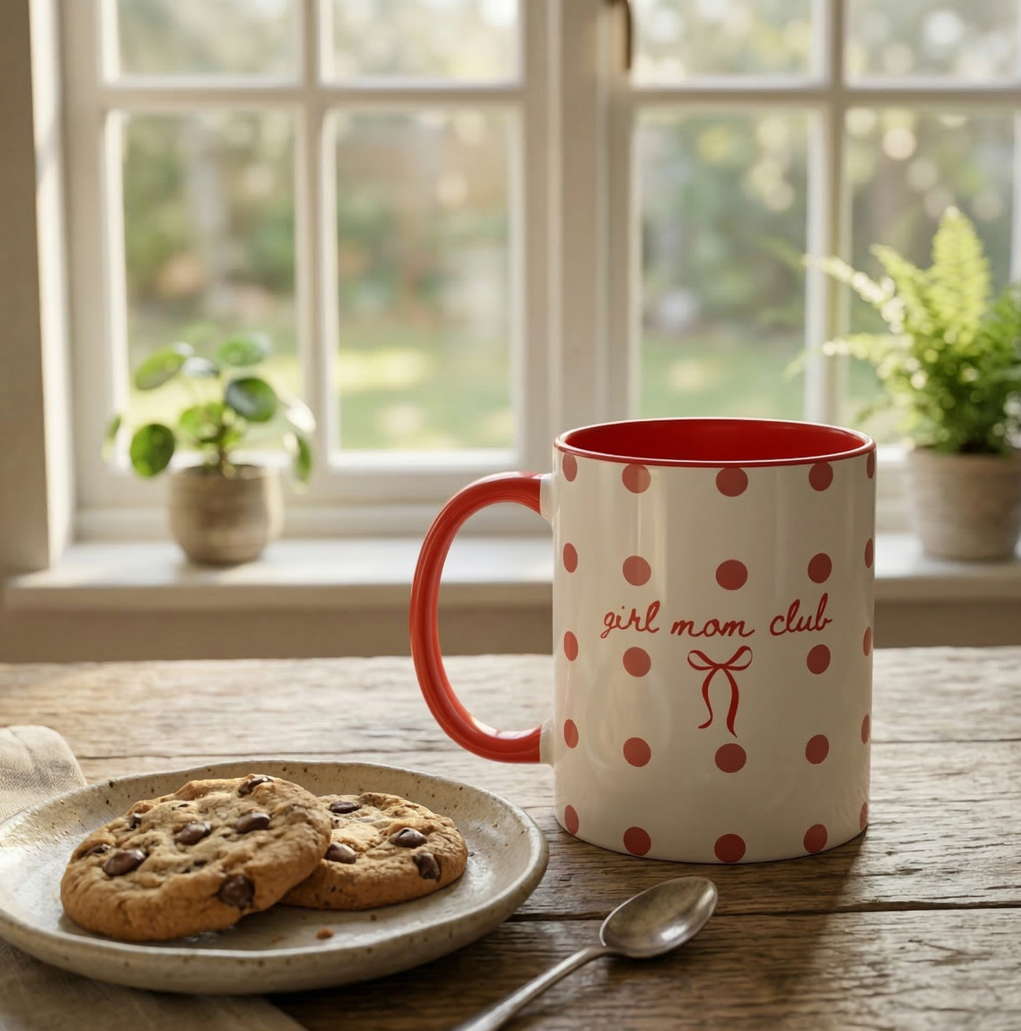 Girl Mom Club Mug – Polka Dot Bow Coffee Mug for Moms