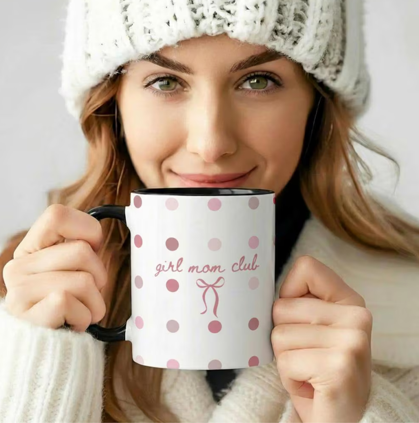 Girl Mom Club Mug – Polka Dot Bow Coffee Mug for Moms