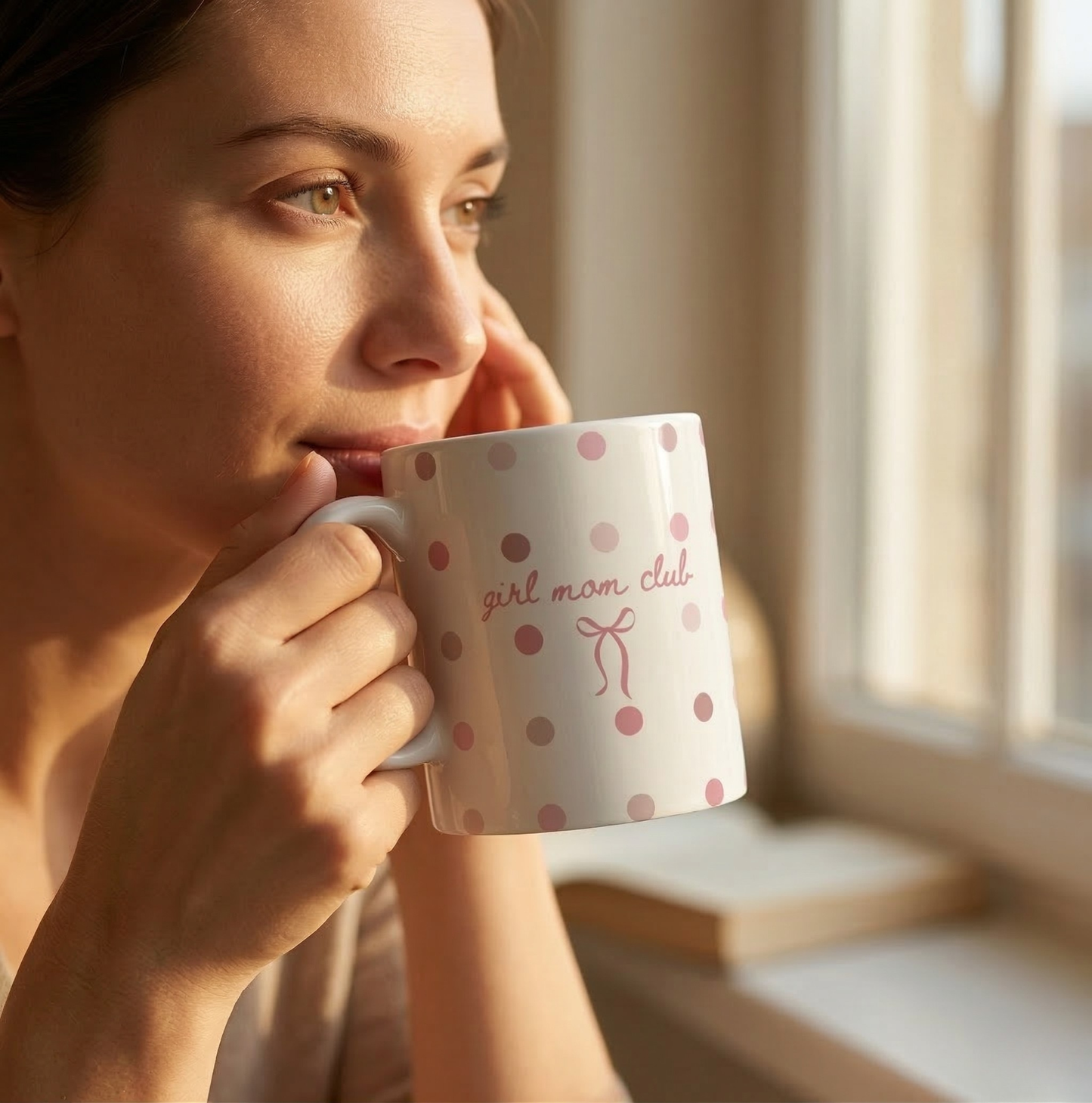 Girl Mom Club Mug – Polka Dot Bow Coffee Mug for Moms