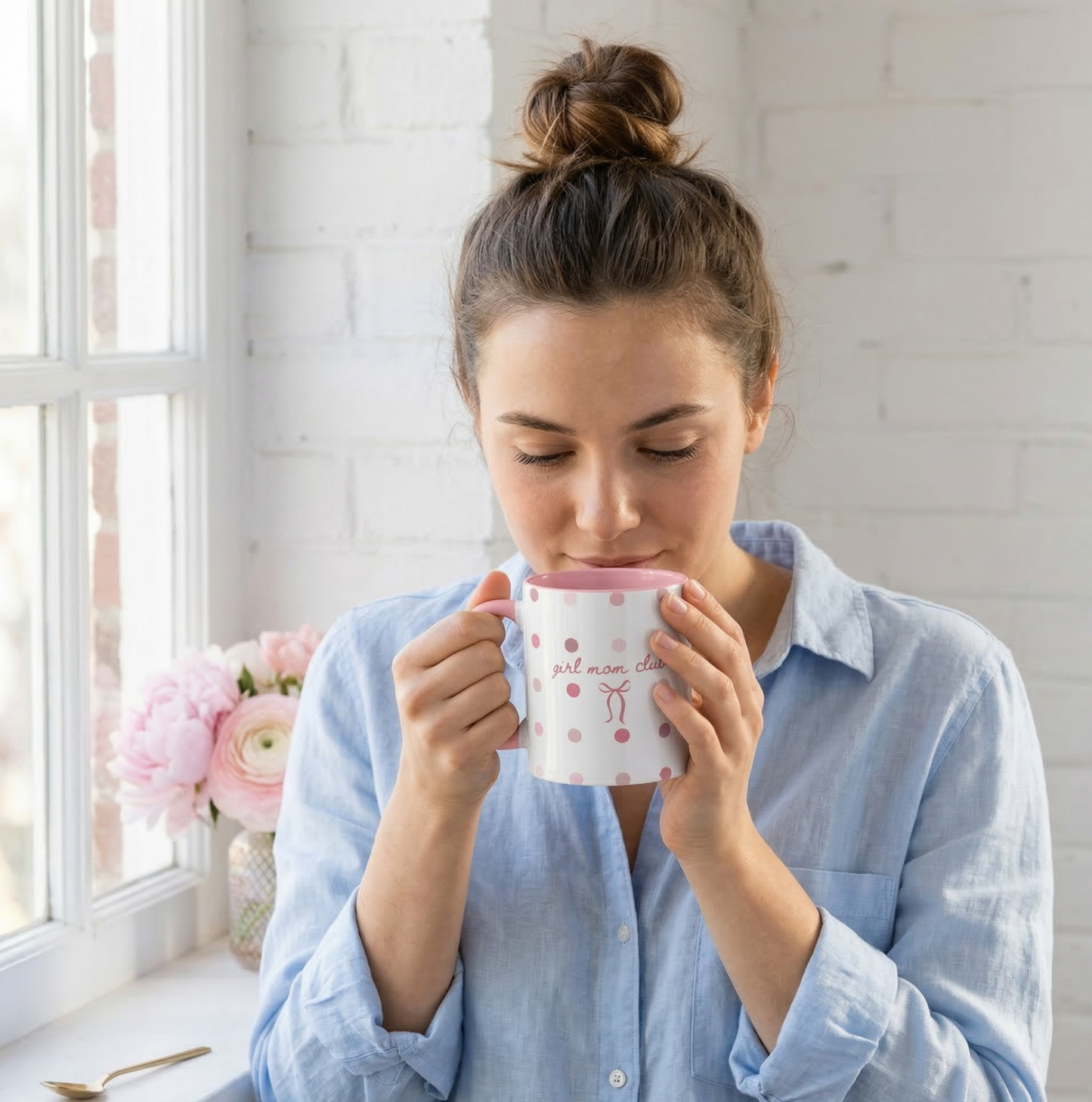 Girl Mom Club Mug – Polka Dot Bow Coffee Mug for Moms