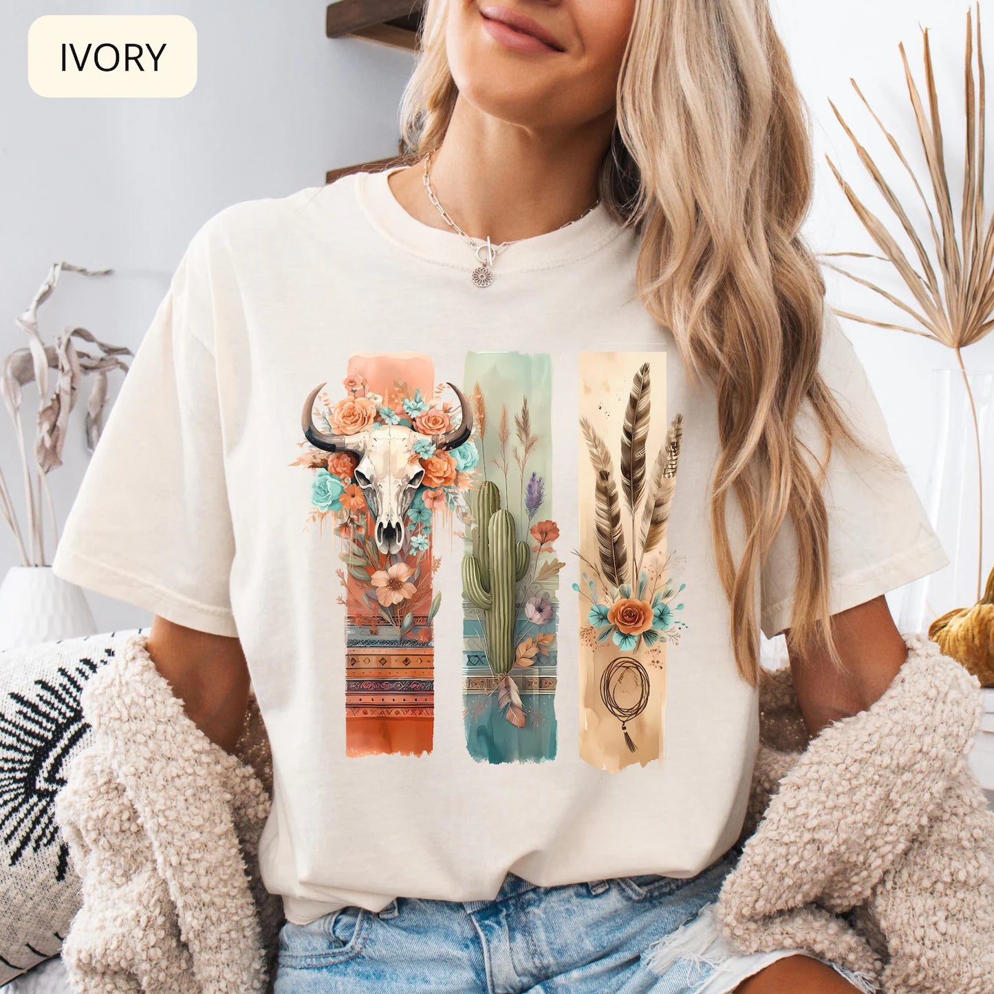 Comfort Colors Boho Western Desert Shirt – Longhorn Cactus Cowgirl Vintage Graphic Tee