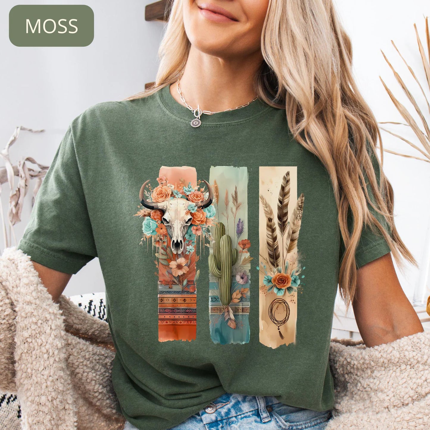 Comfort Colors Boho Western Desert Shirt – Longhorn Cactus Cowgirl Vintage Graphic Tee