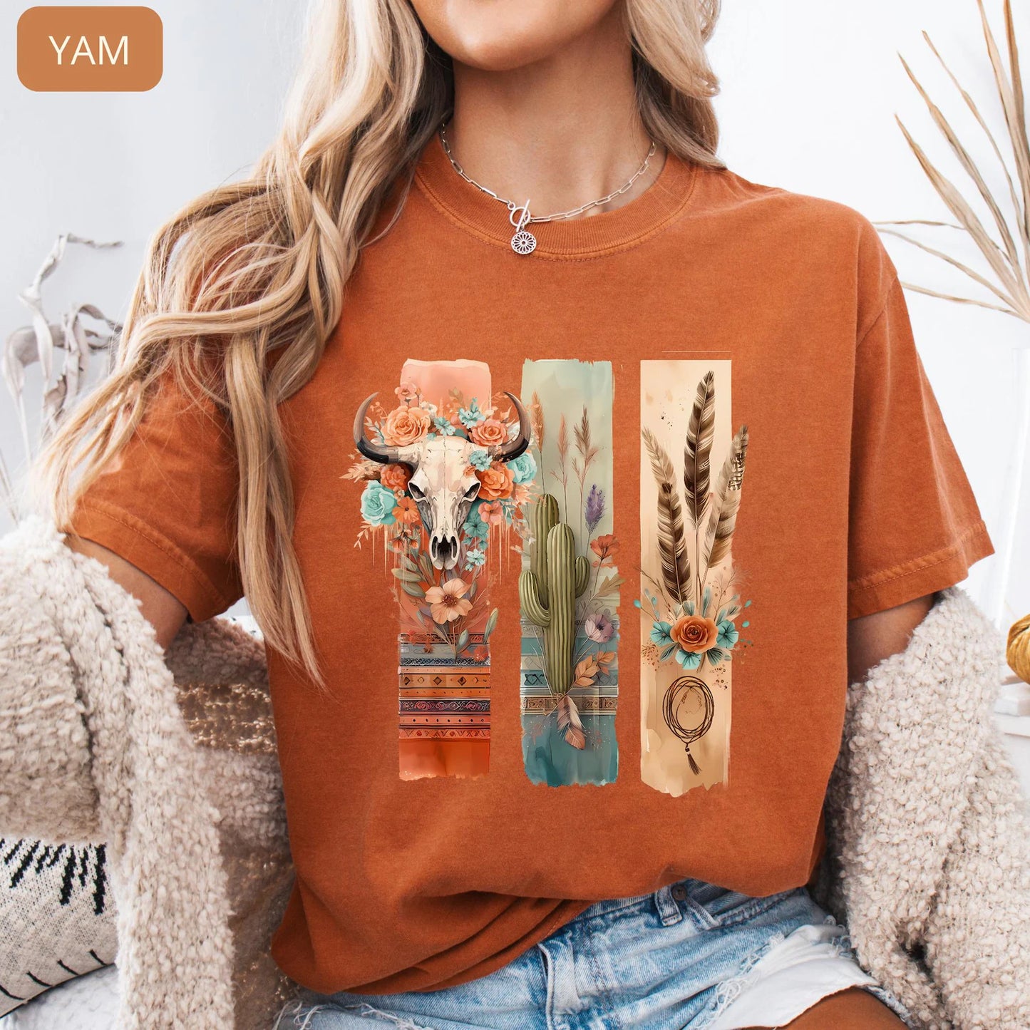 Comfort Colors Boho Western Desert Shirt – Longhorn Cactus Cowgirl Vintage Graphic Tee