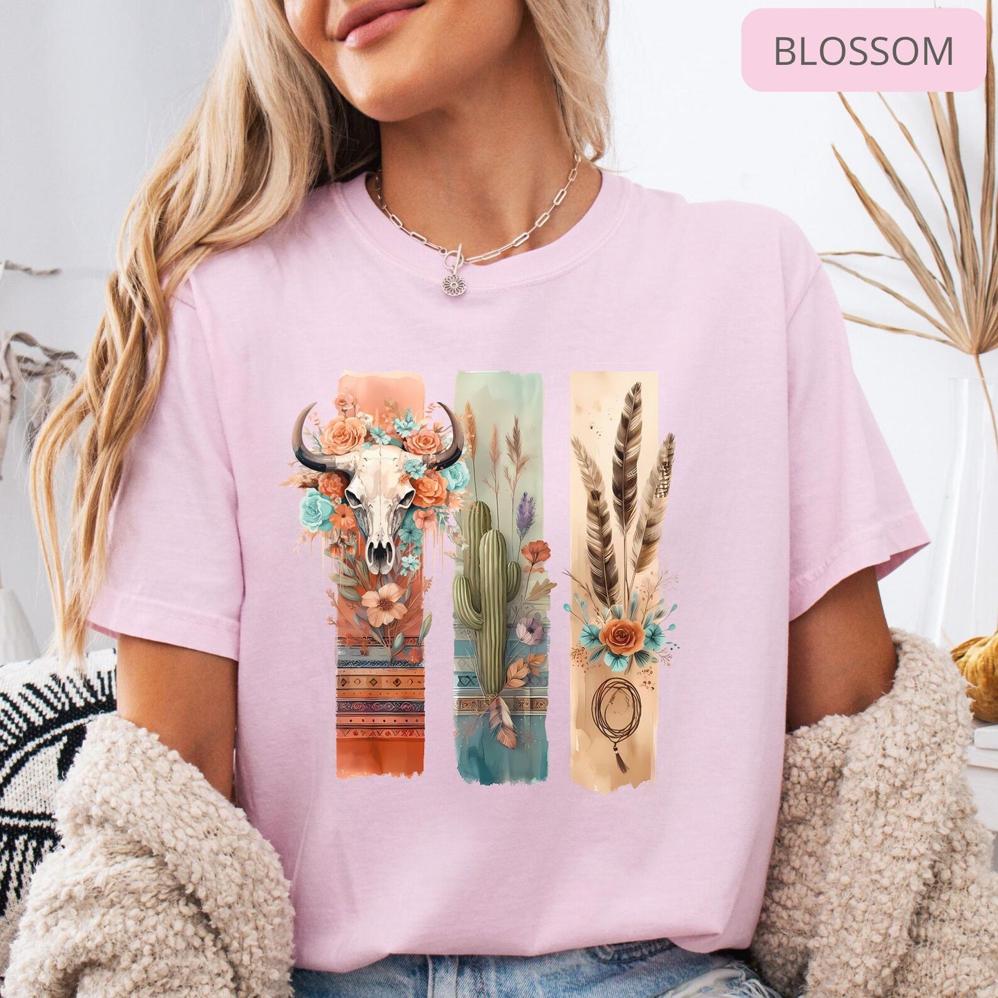 Comfort Colors Boho Western Desert Shirt – Longhorn Cactus Cowgirl Vintage Graphic Tee