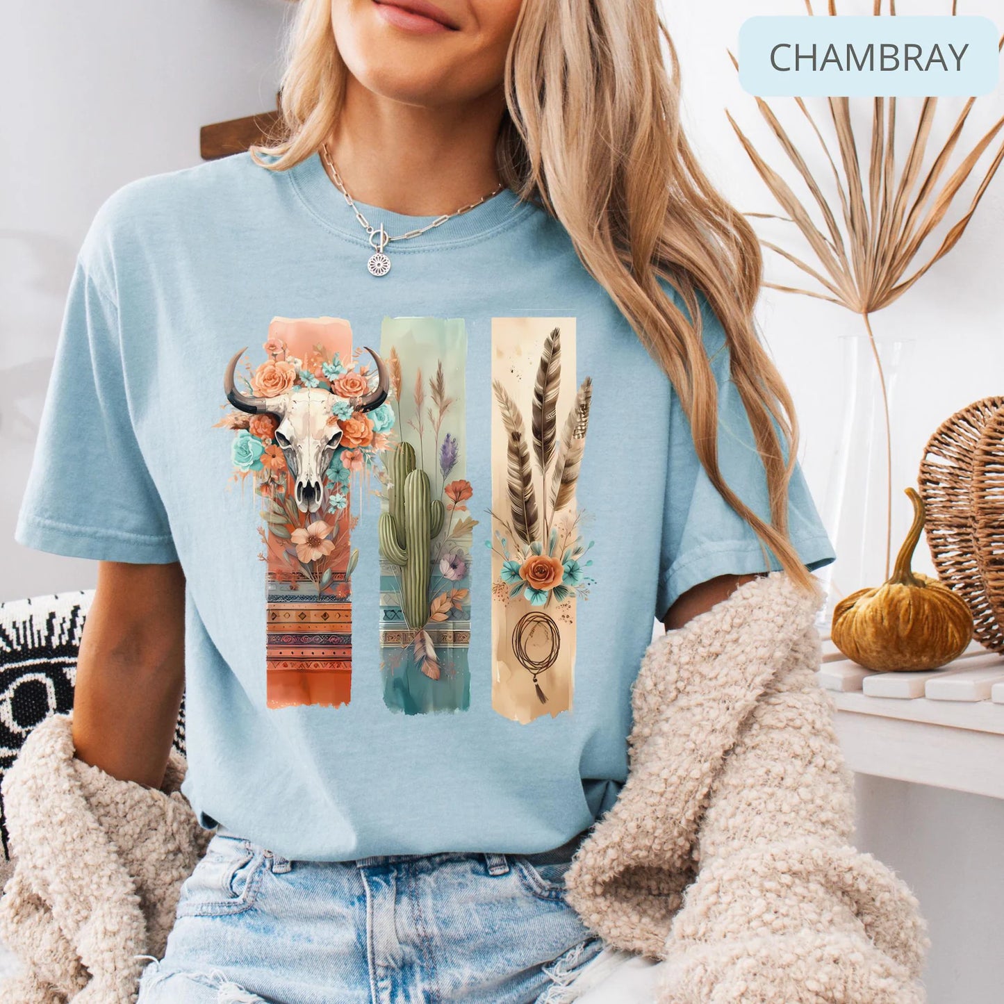 Comfort Colors Boho Western Desert Shirt – Longhorn Cactus Cowgirl Vintage Graphic Tee