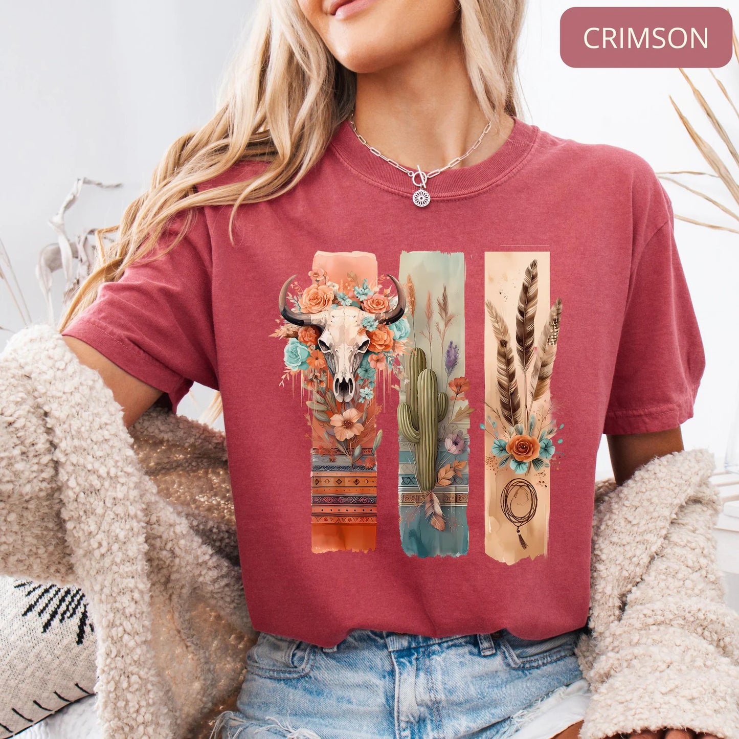Comfort Colors Boho Western Desert Shirt – Longhorn Cactus Cowgirl Vintage Graphic Tee