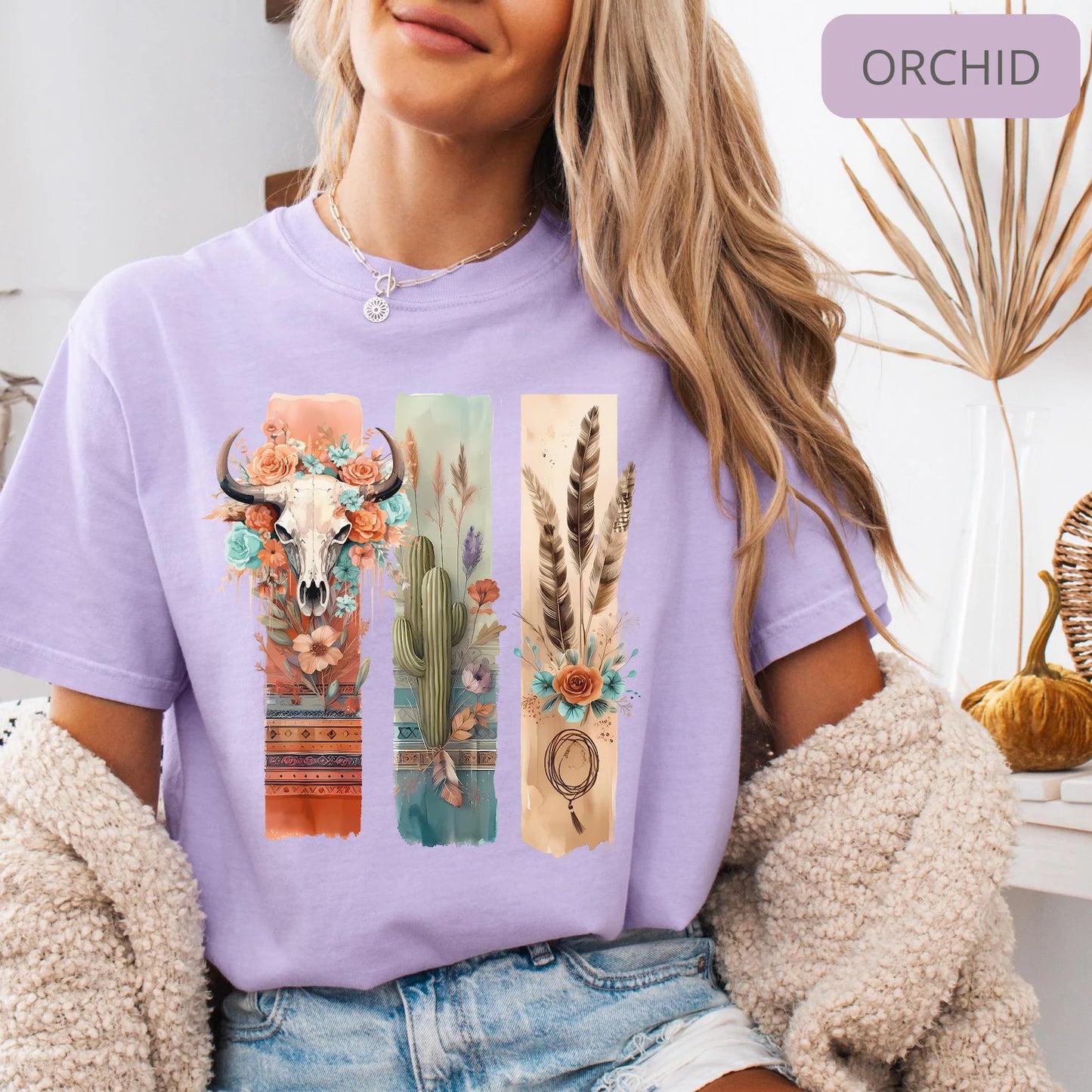 Comfort Colors Boho Western Desert Shirt – Longhorn Cactus Cowgirl Vintage Graphic Tee