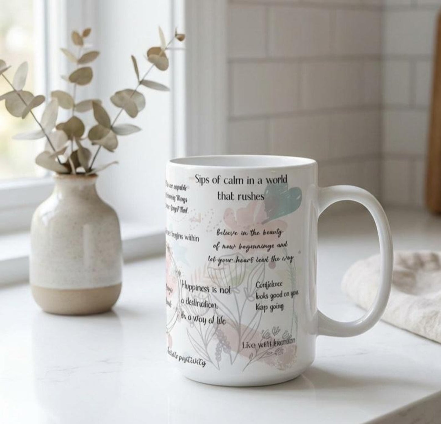 Mental Health Affirmation Mug – Daily Positive Quotes Coffee Cup, Self Care Gift for Women