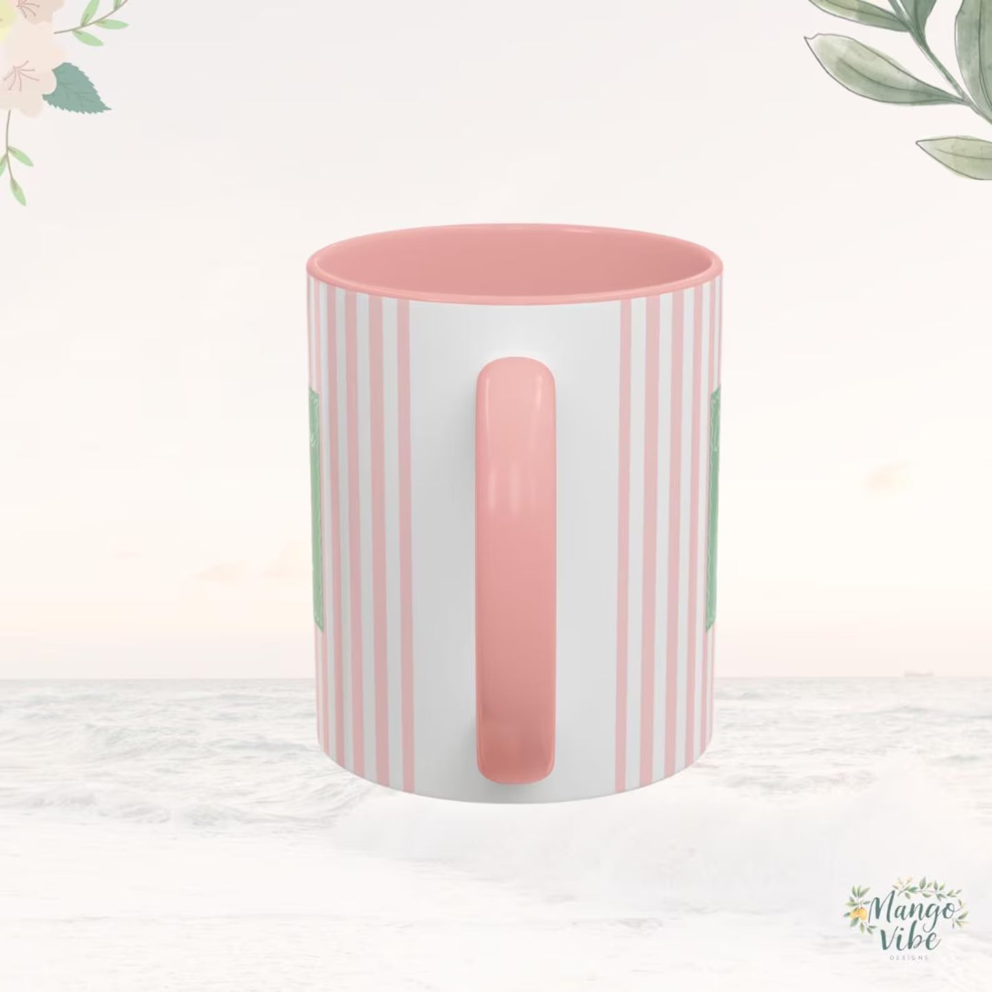 Personalized Mom Mug – Custom Name Coffee Cup, Pink Striped Mother’s Day Gift for Mom