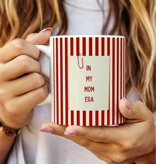 In My Mom Era Mug – Red Striped Coffee Mug for Moms