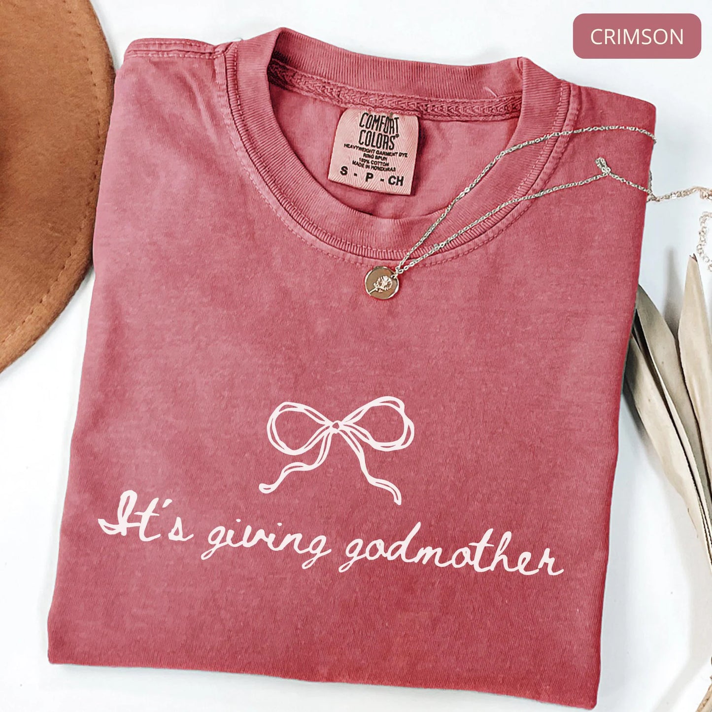 Comfort Colors Godmother Shirt – It’s Giving Godmother Tee, Baptism Gift, Coquette Bow Shirt