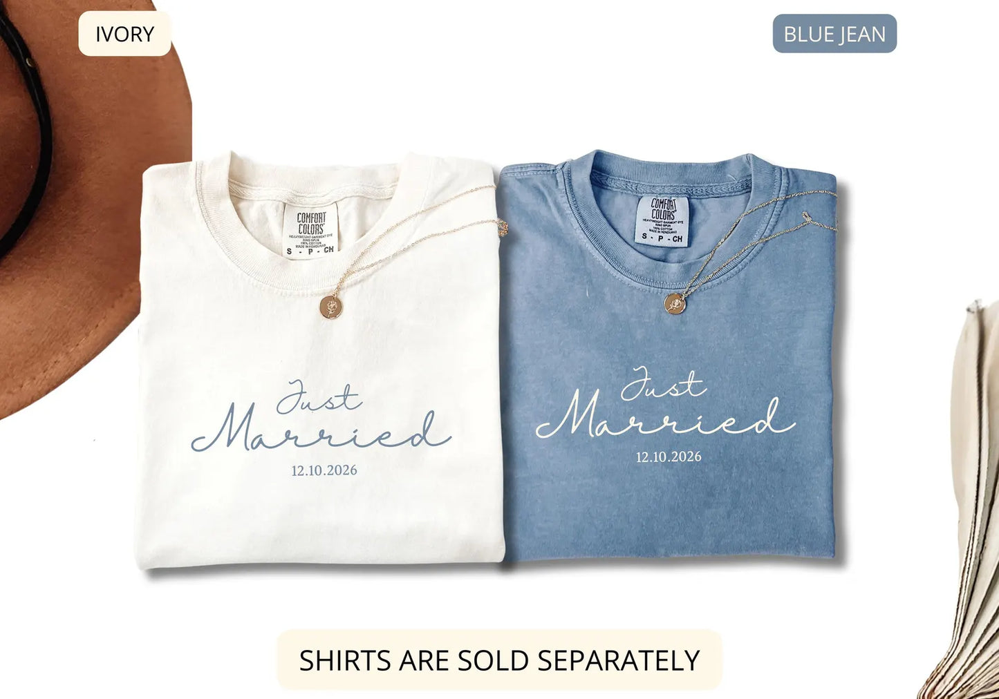 Comfort Colors Just Married Shirt – Wedding Tee for Bride and Groom, Honeymoon Newlywed Gift
